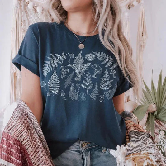 Boho Botanical Fern Mushroom Plant Nature Graphic Comfort Tee