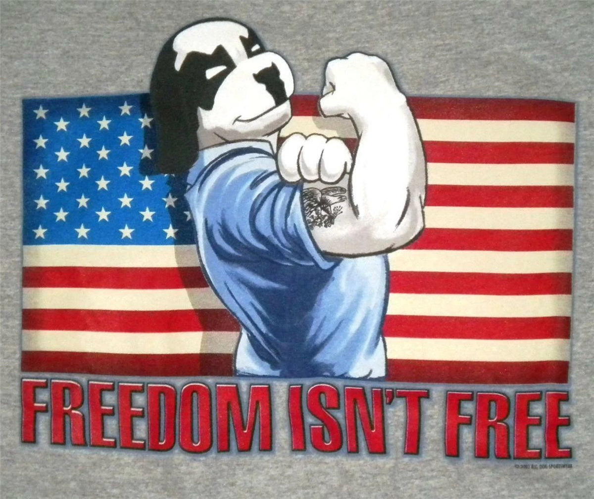 Freedom Isn't Free Flex Muscle Flag Big Dogs T Shirt Med Large  2X 4X 5X Gray