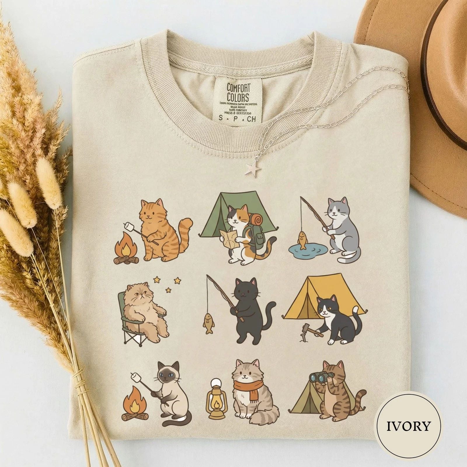 Cute Cat Camping Shirt, Cozy Camper Style Shirt, Funny Outdoor Adventure Tee, Hi