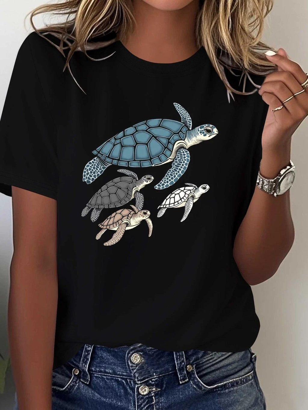 Unisex T-Shirt Turtle Family Print Casual Summer Top for Men and Women Turtle