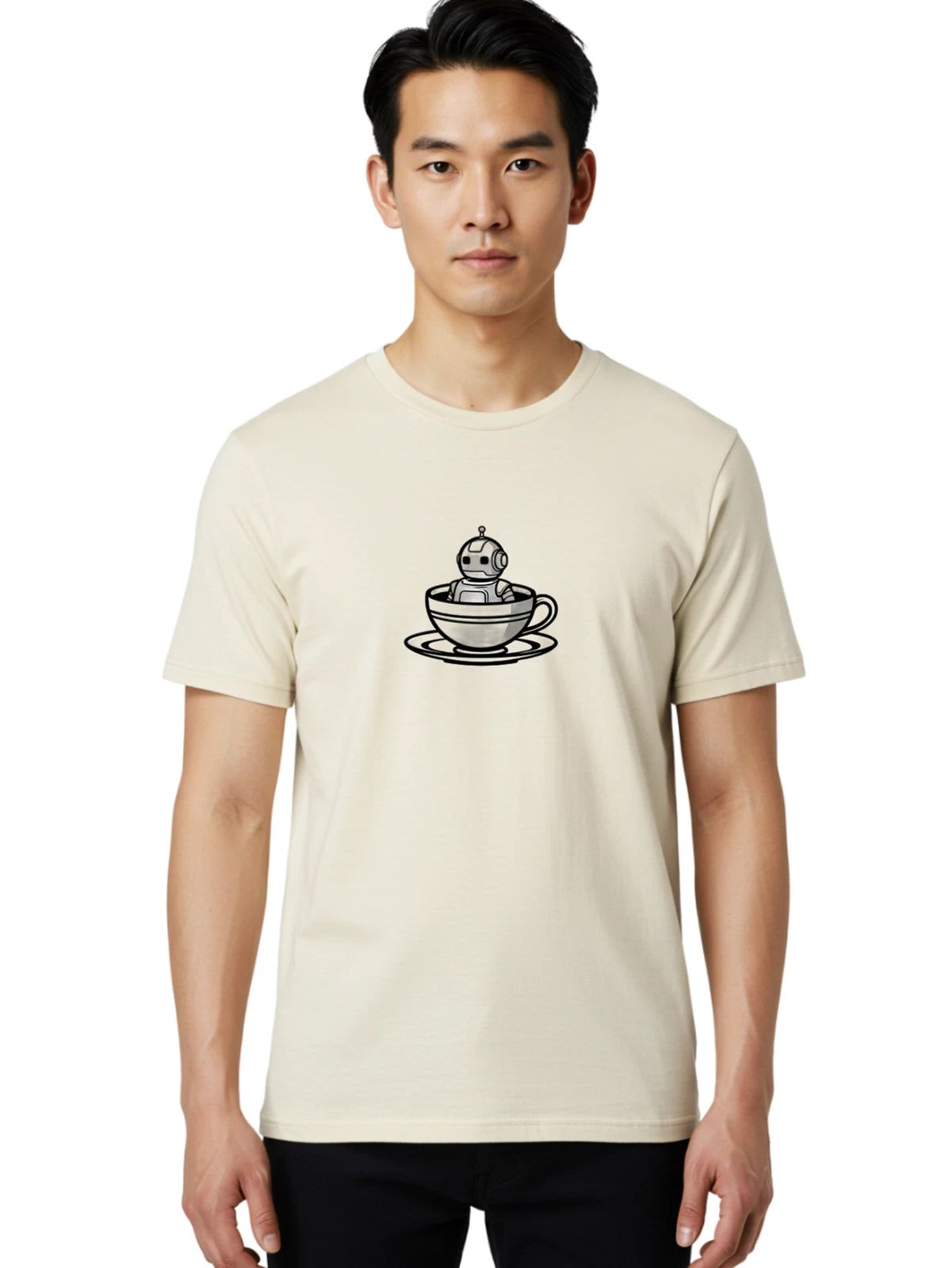 Robot-In-Tea-Cup-1 Mens Graphic Tee, 100% Cotton, Casual Summer Wear
