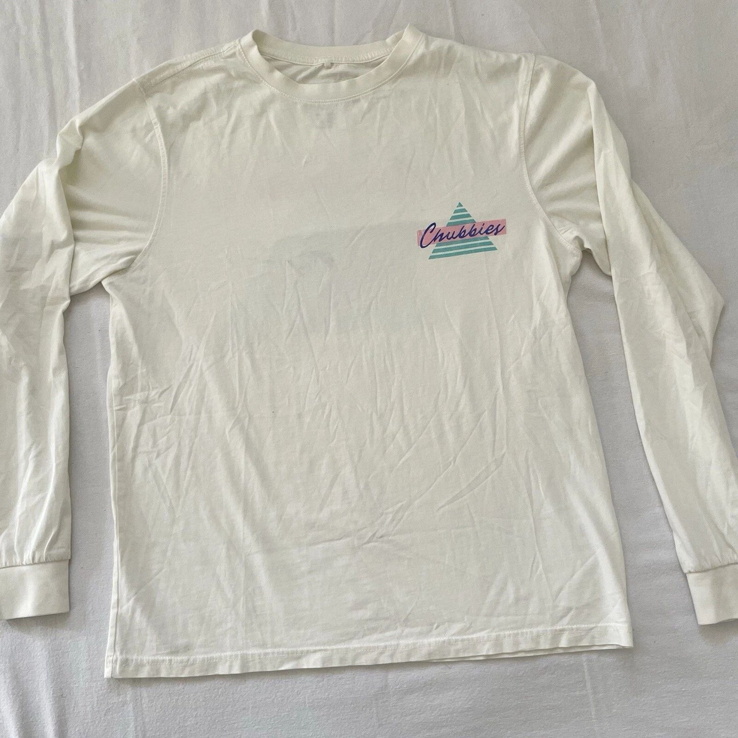 Chubbies T-shirt Long Sleeve Men Small White Surfer Graphic Print Sport Preppy