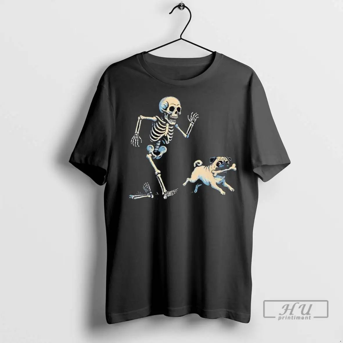 Officials Skeleton Chasing Pug Halloween Dog Mom Pug T Shirts