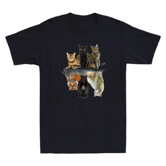 Cats Reflection Tiger Funny Animal Graphic Cute Cat Lovers Novelty Men's T-Shirt