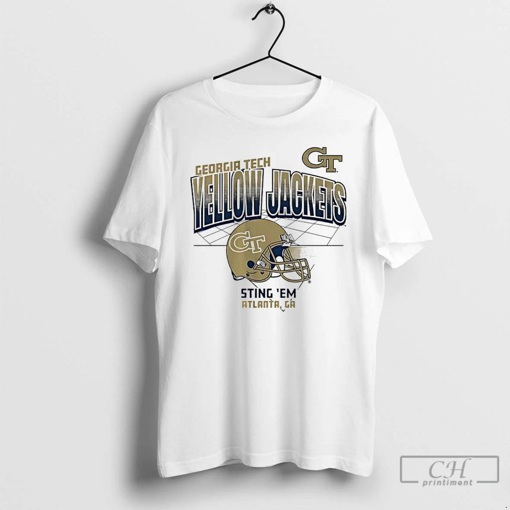 Classic Georgia Tech Yellow Jackets Sting Em Football Helmet Grid T Shirts