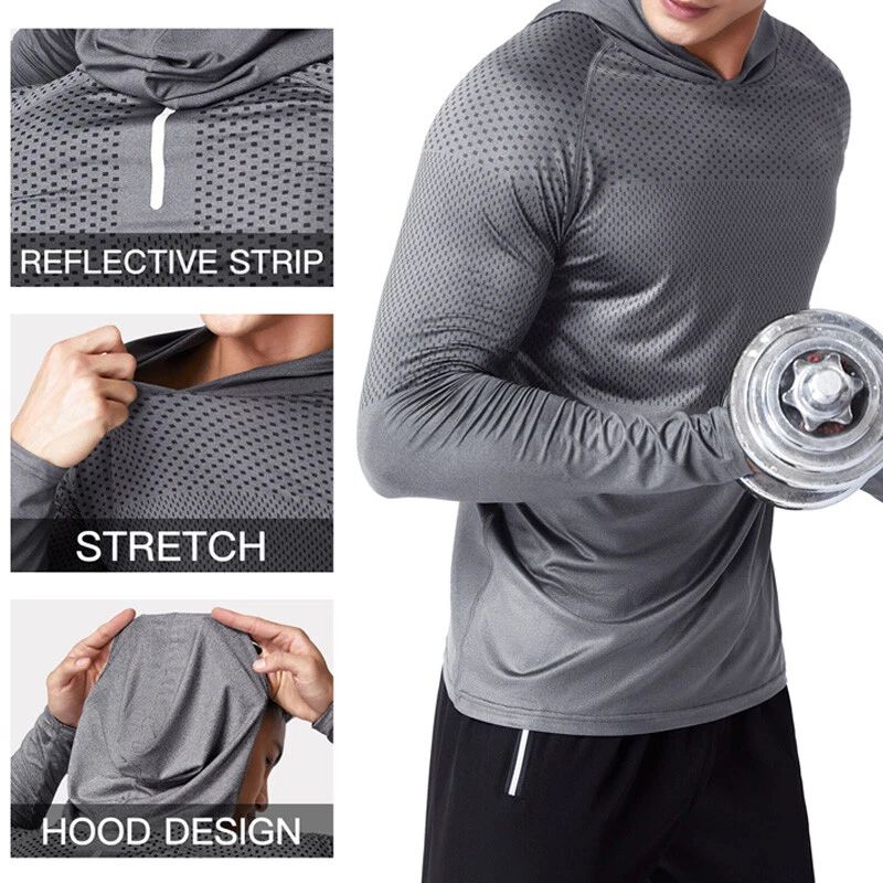 UPF 50+ Mens Long Sleeve Sun Skin Protect T-Shirts Outdoor Fishing Hoodies Tops❥