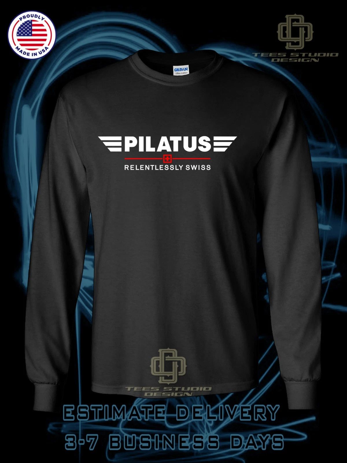 Pilatus Aircraft Logo Men's Long Sleeve T-Shirt American Dotees T-Shirt