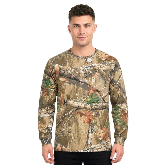 Realtree Edge Camo Long Sleeve Crewneck Cotton T-Shirts Unisex Adult Hunting Tee