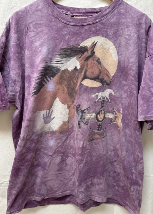 The Mountain Purple Tie Dye Horse Western Graphic XL T-Shirt Ranch Festival Boho