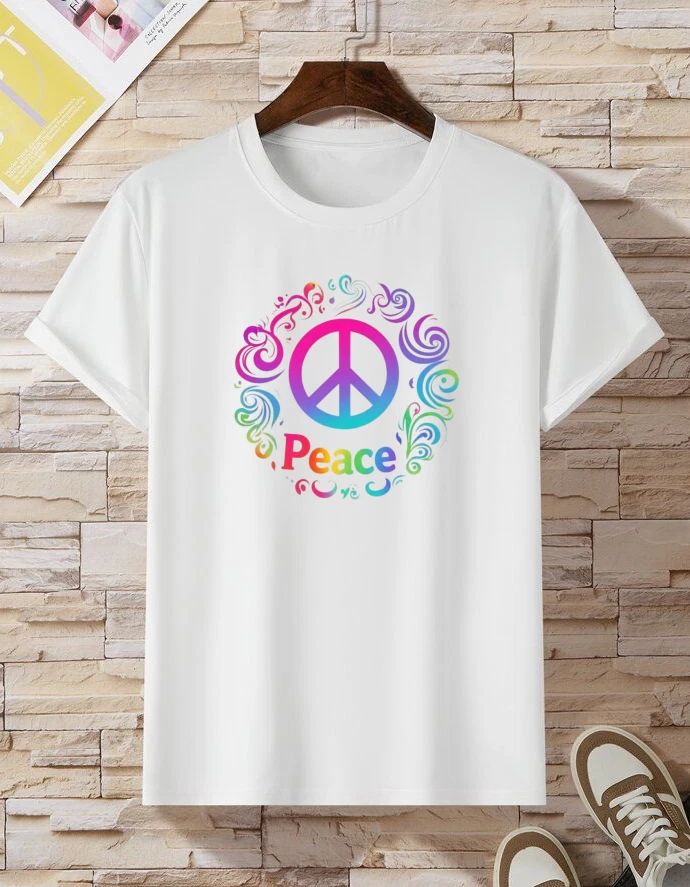 Rainbow Peace Sign T-Shirt Colorful Floral Graphic Tee Hippie Boho Gift Unisex