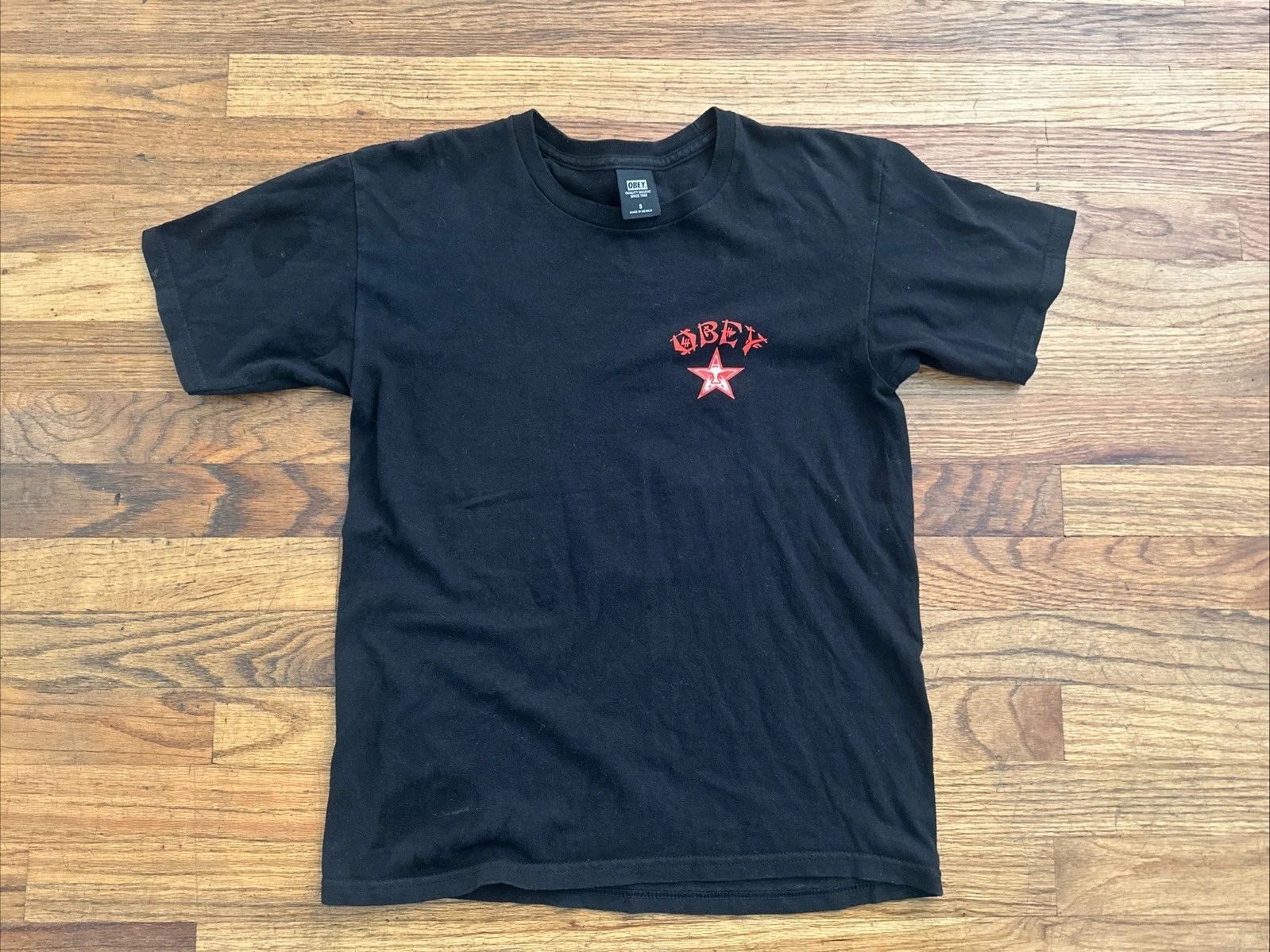 Obey T-Shirt Men's Small Black Short Sleeve Graphic Tee Casual Streetwear