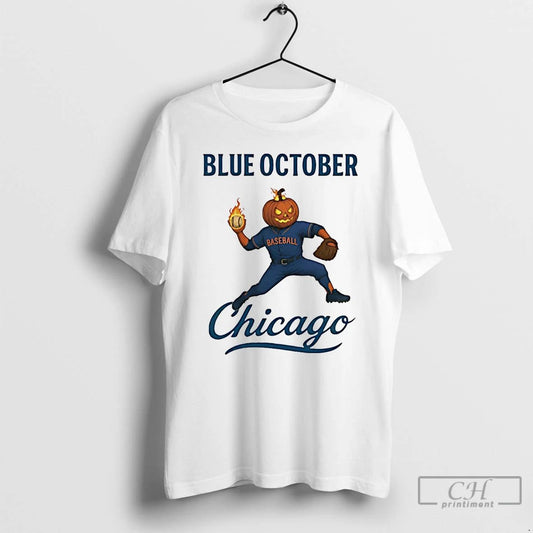 Premium Pumpkin Player Blue October Chicago Cubs Baseball Halloween T Shirts