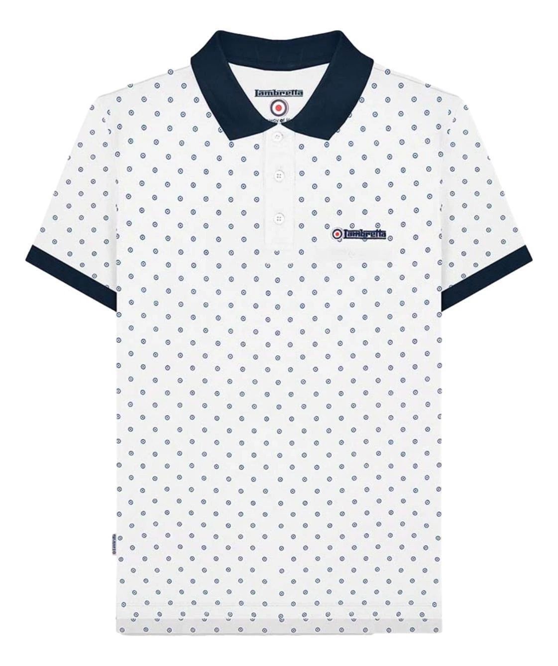 Lambretta Mens White Smart Casual Retro All Over Print SKA Polo Shirt