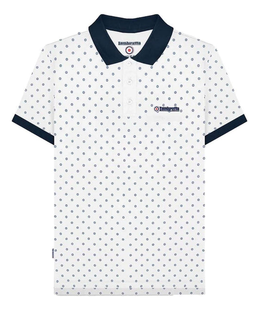 Lambretta Mens White Smart Casual Retro All Over Print SKA Polo Shirt