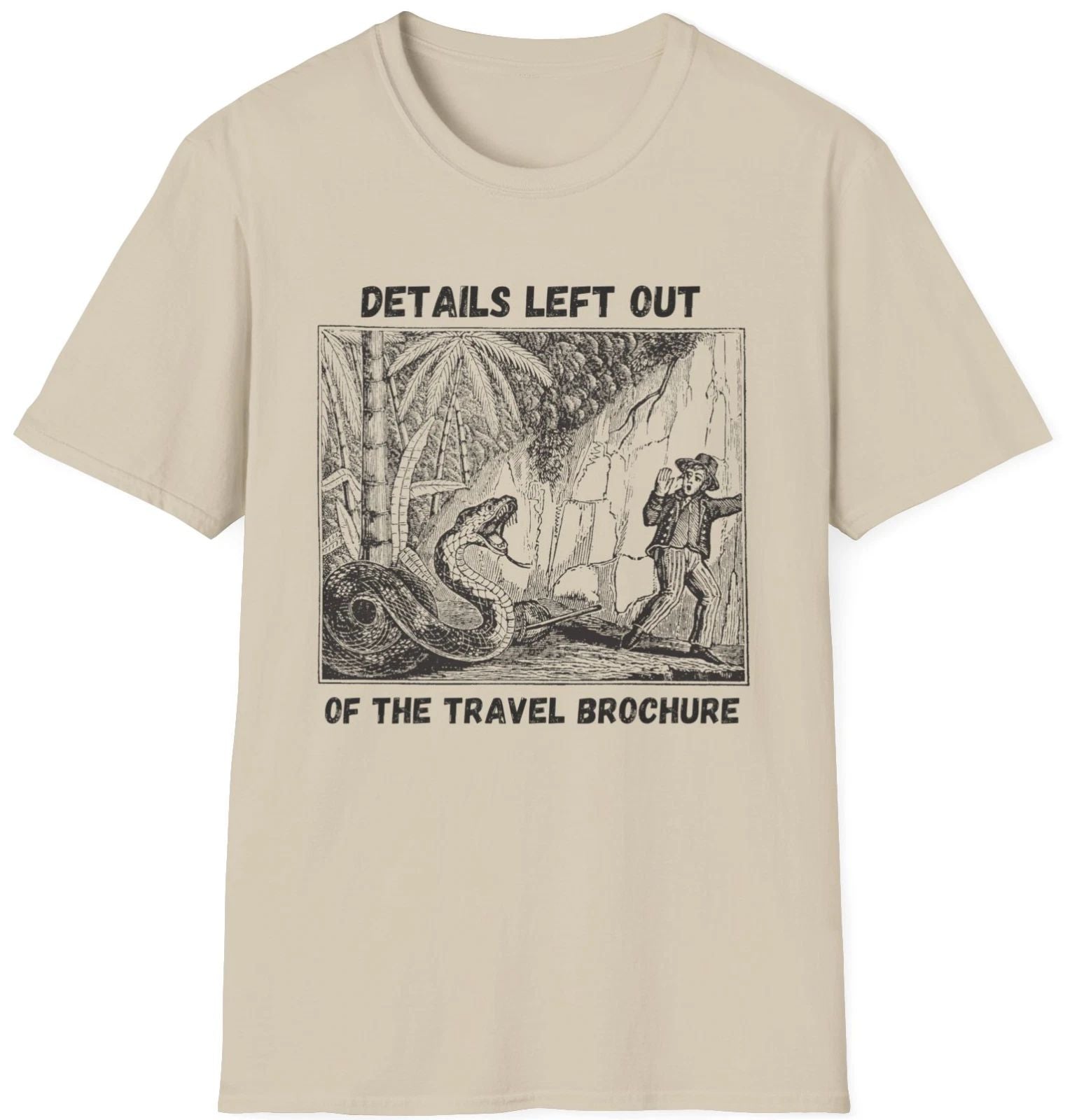 Travel Brochure T Shirt graphic tee Sand Size XL