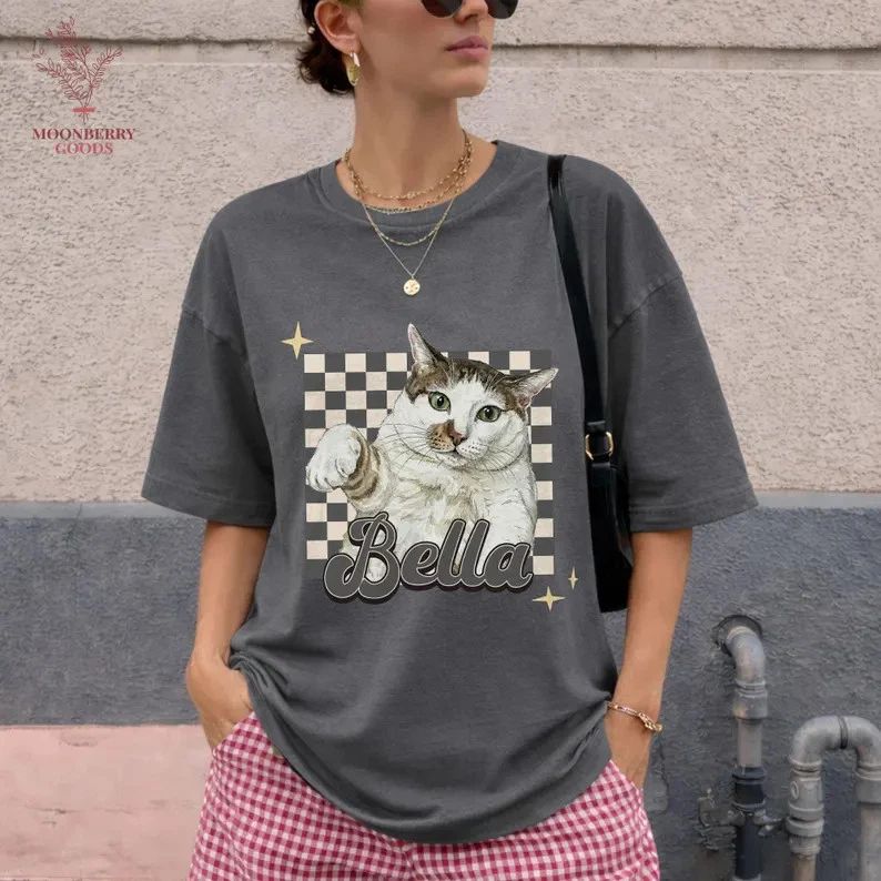 Custom Pet Portrait Photo Comfort Tee Personalized Dog Cat Lover Shirt