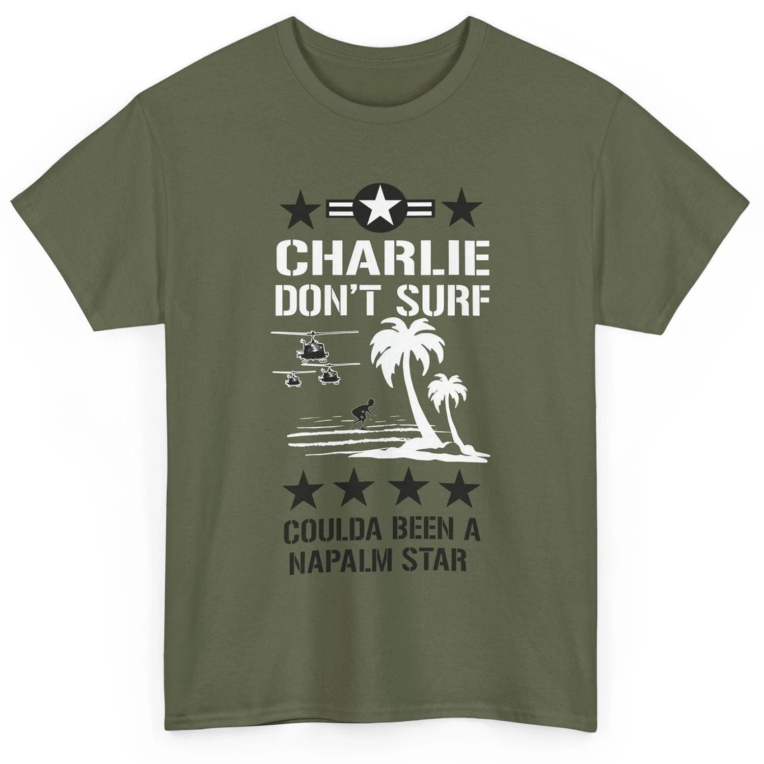 The Clash Inspired T-Shirt, The Clash - Charlie Don’t Surf Green Tee, Size S-5XL