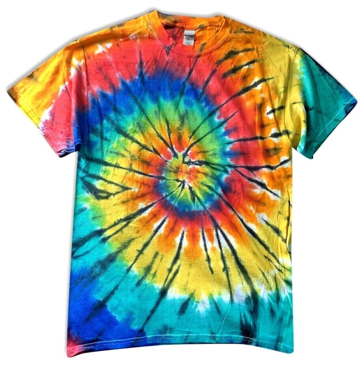 Vintage Tie Dye T Shirt Rainbow Spiral Hippie Boho Woodstock Style Cotton Large