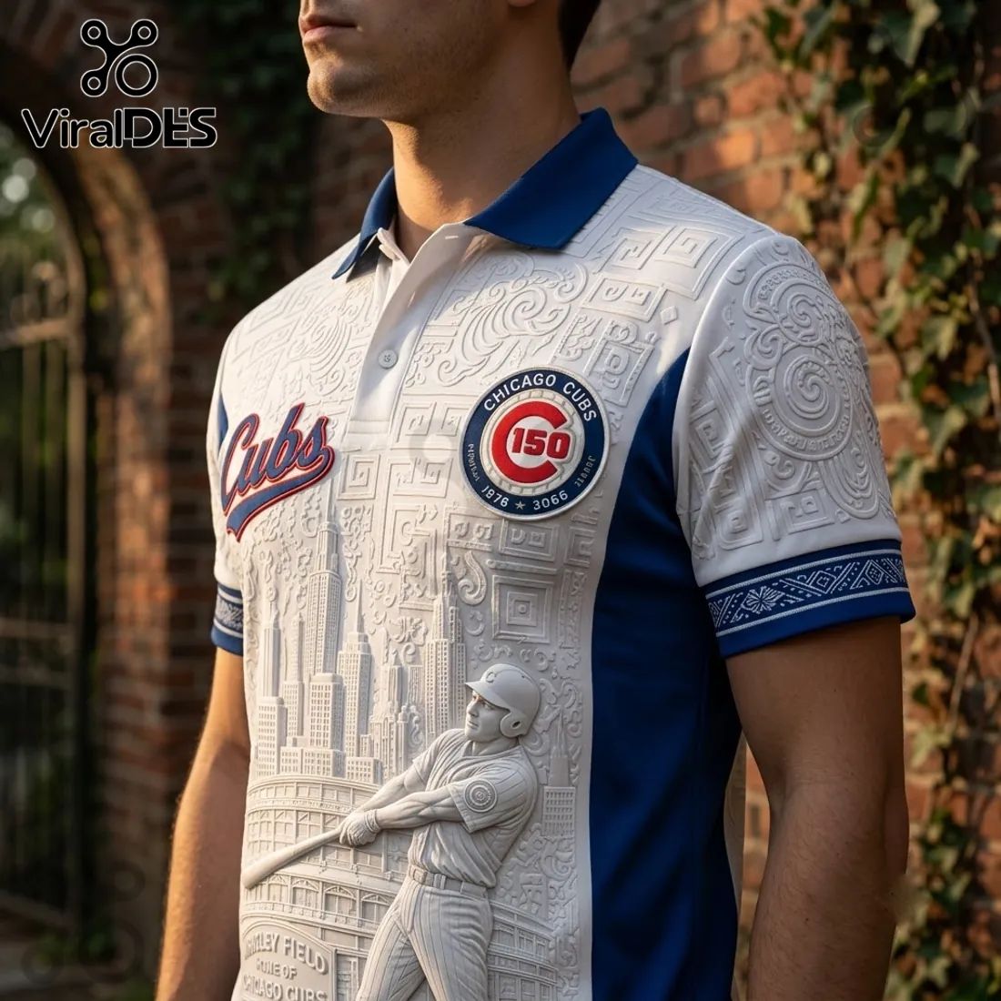 Chicago Cubs 150th Anniversary White Polo Shirt
