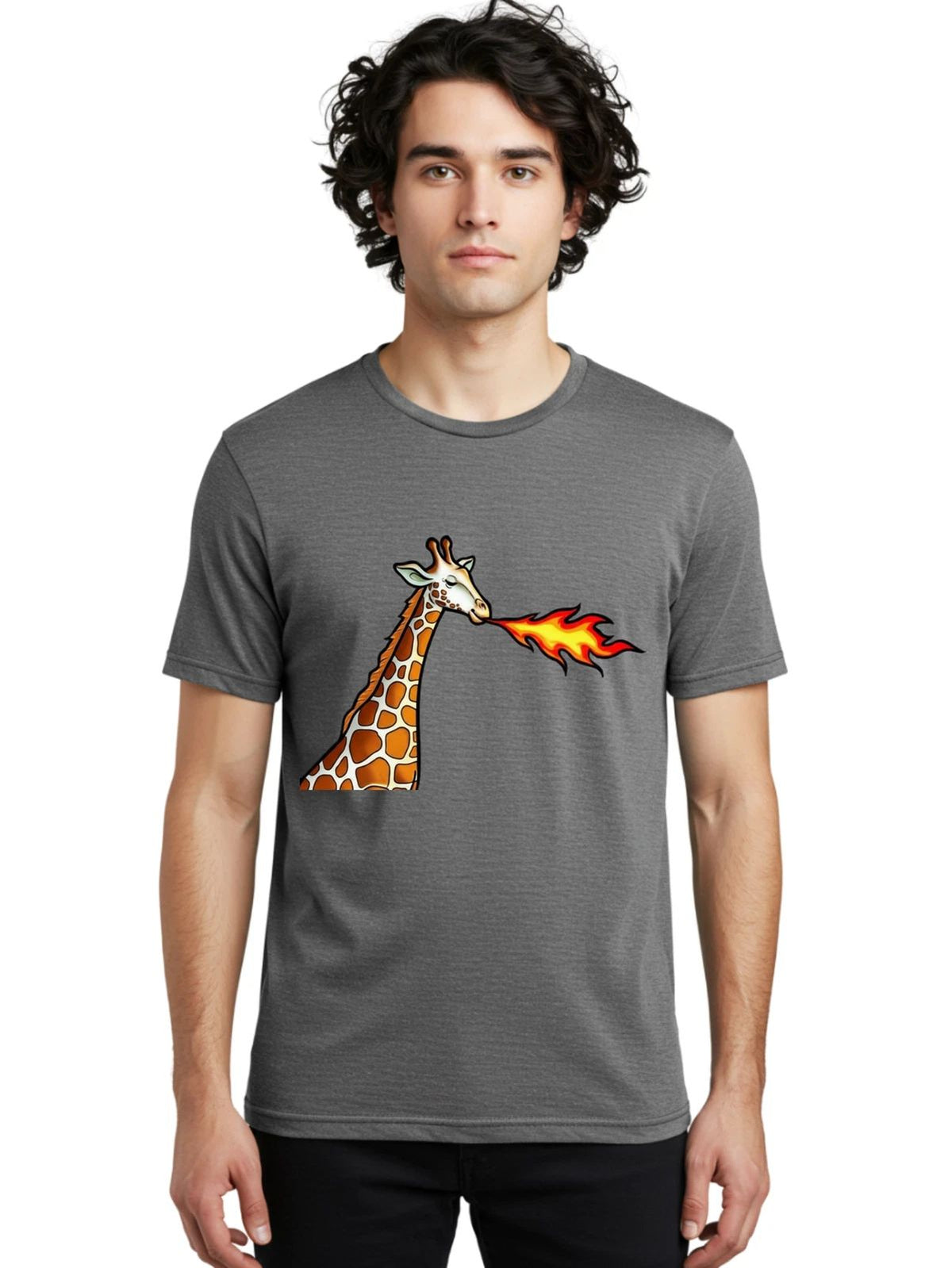 Flame-Breathing-Giraffe Mens Graphic Tee, 100% Cotton, Casual Summer Wear