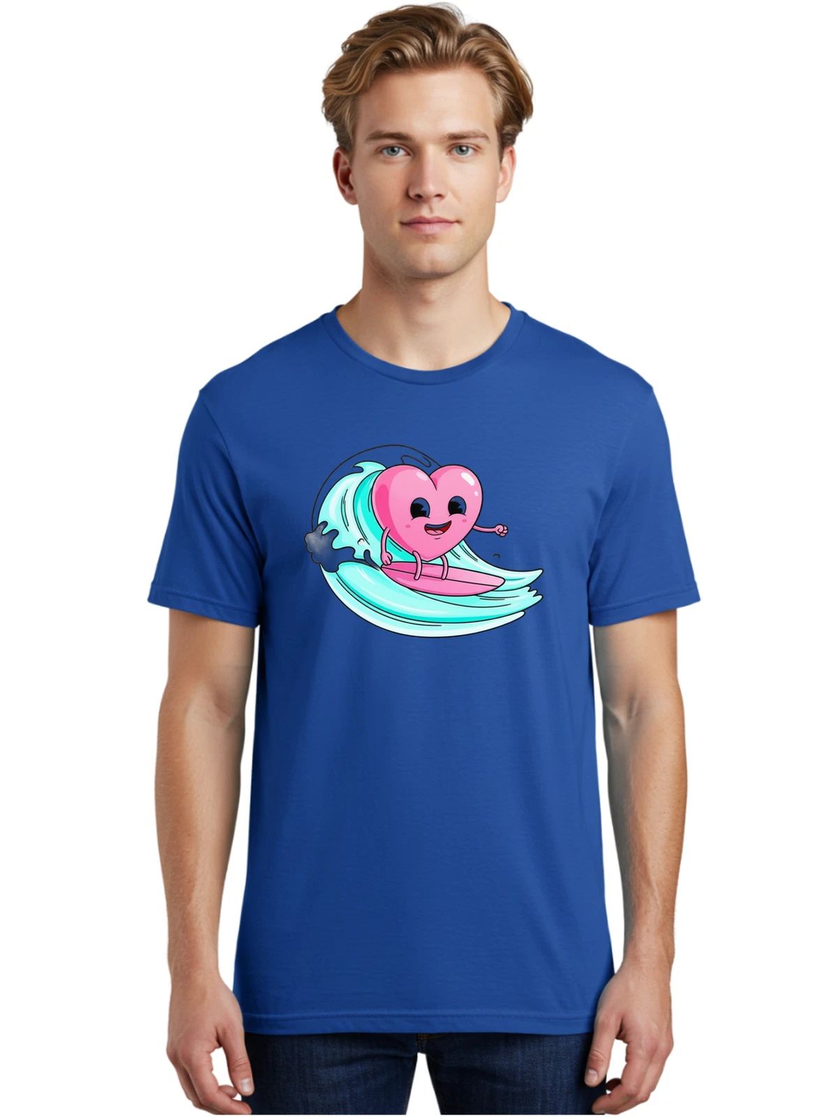 Heart-Surfing Mens Graphic Tee, 100% Cotton, Casual Summer Wear
