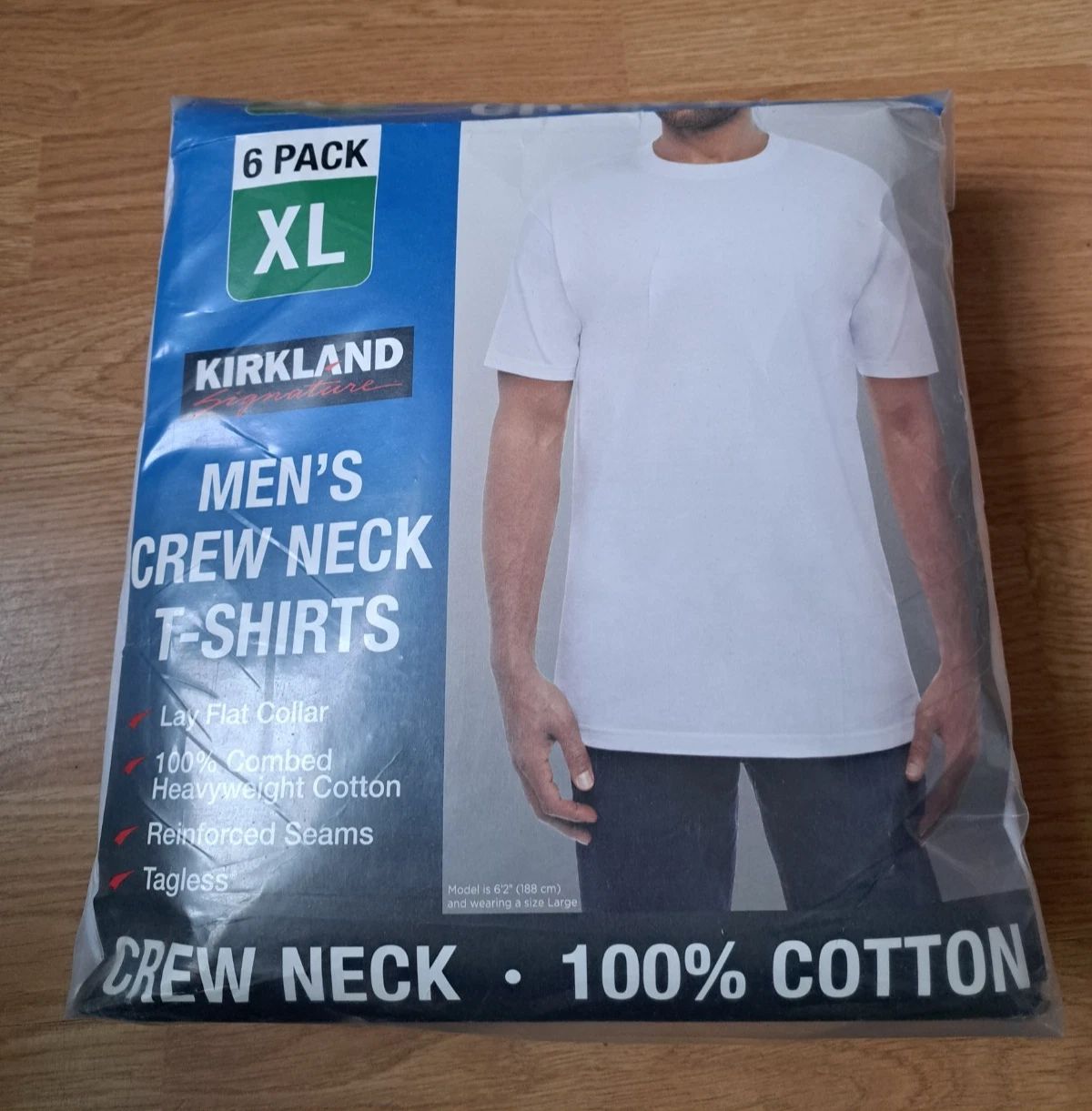 6 X MENS KIRKLAND SIGNATURE CREW NECK WHITE 100% COTTON T-SHIRTS XL 46-48" CHEST