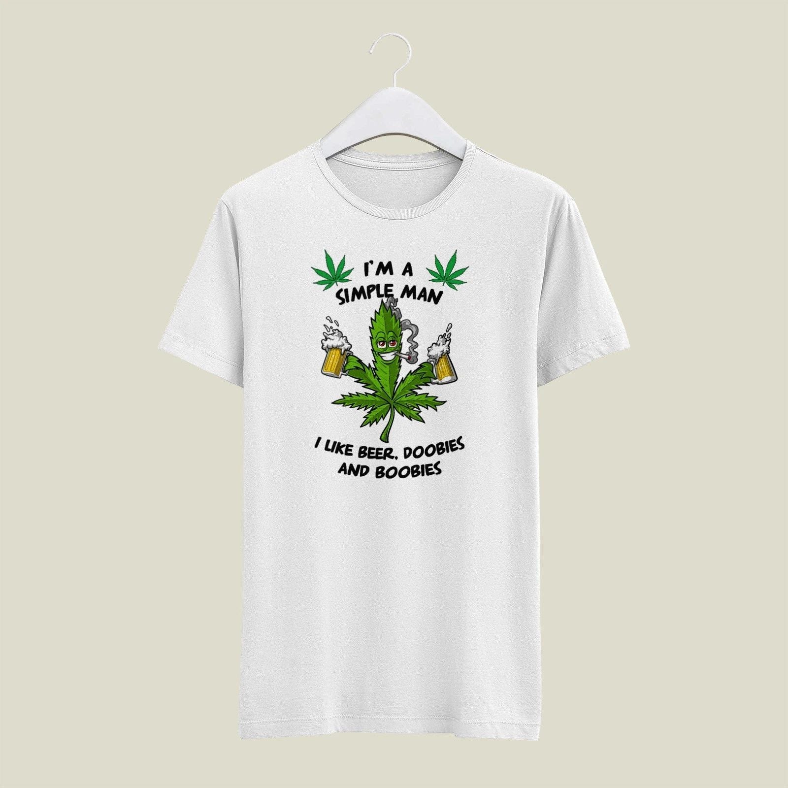 White  LARGE Mens Gildan T Shirt Simple Man Beer Doobies Boobies 420 Weed