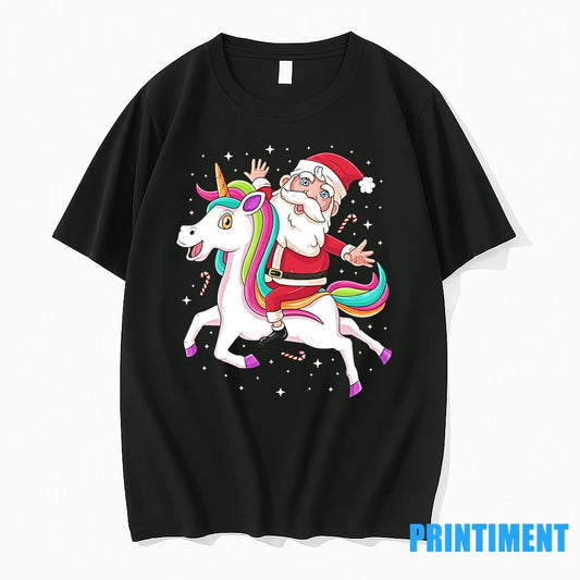 Santa Riding Rainbow Unicorn Christmas Magic Tshirts Sweater