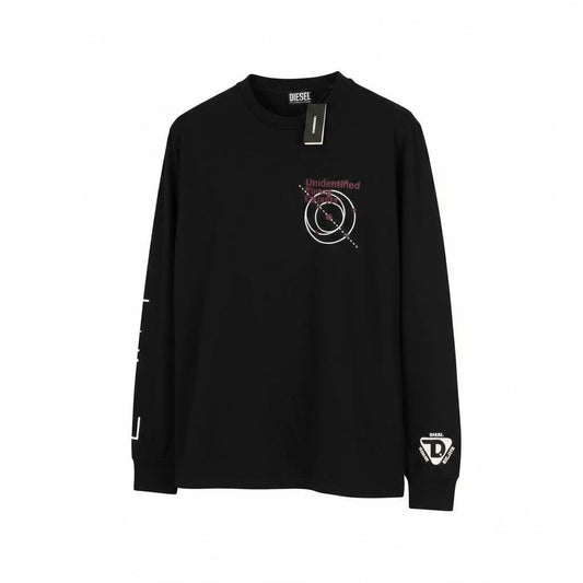 DIESEL T-Just-LS-B52 Men T-Shirt M Black Crew Neck Long Sleeved Tricot *