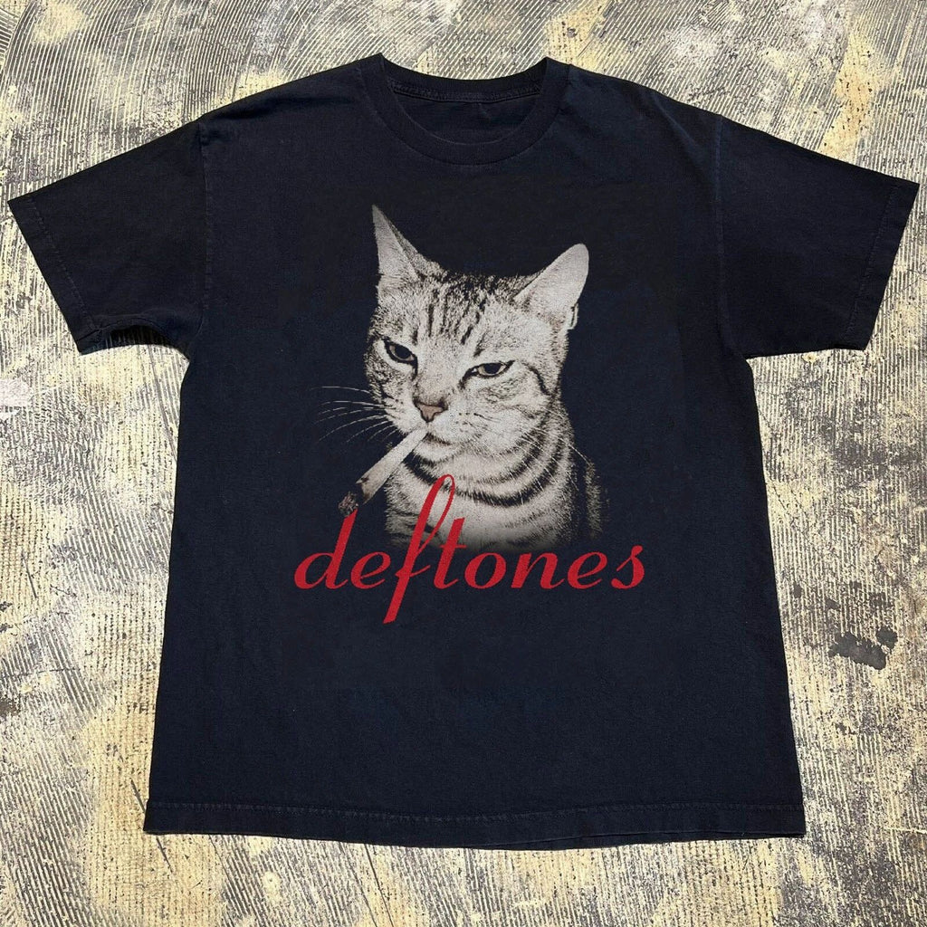 Deftones Cat Smoking, Funny Cat Unisex Black T-shirt, Sizes S-5XL