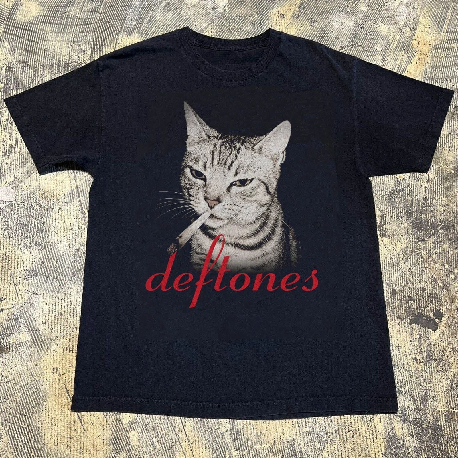 Deftones Cat Smoking, Funny Cat Unisex Black T-shirt, Sizes S-5XL