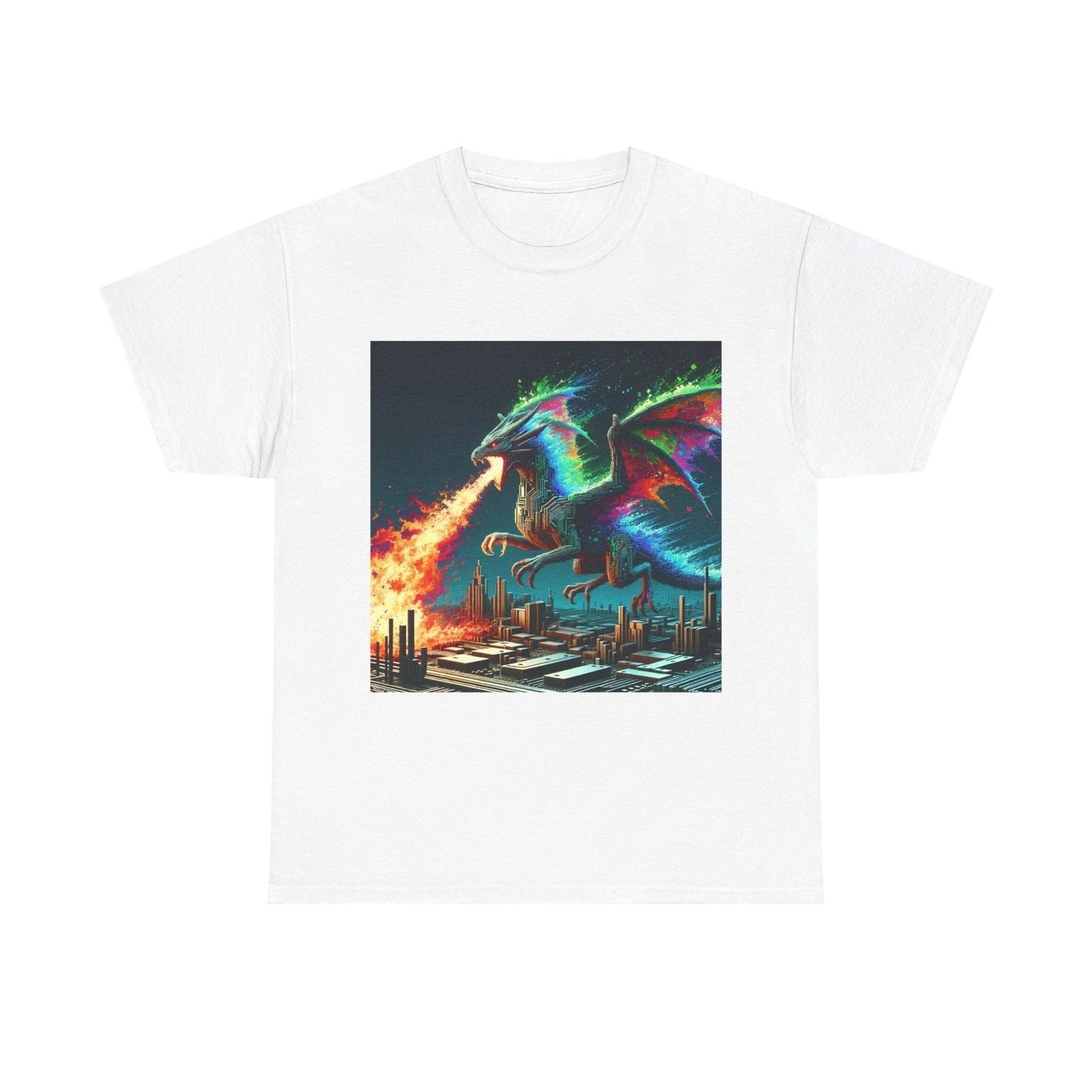 Unisex Adult T Shirt Glitch Fantasy Dragon Data Corruptions