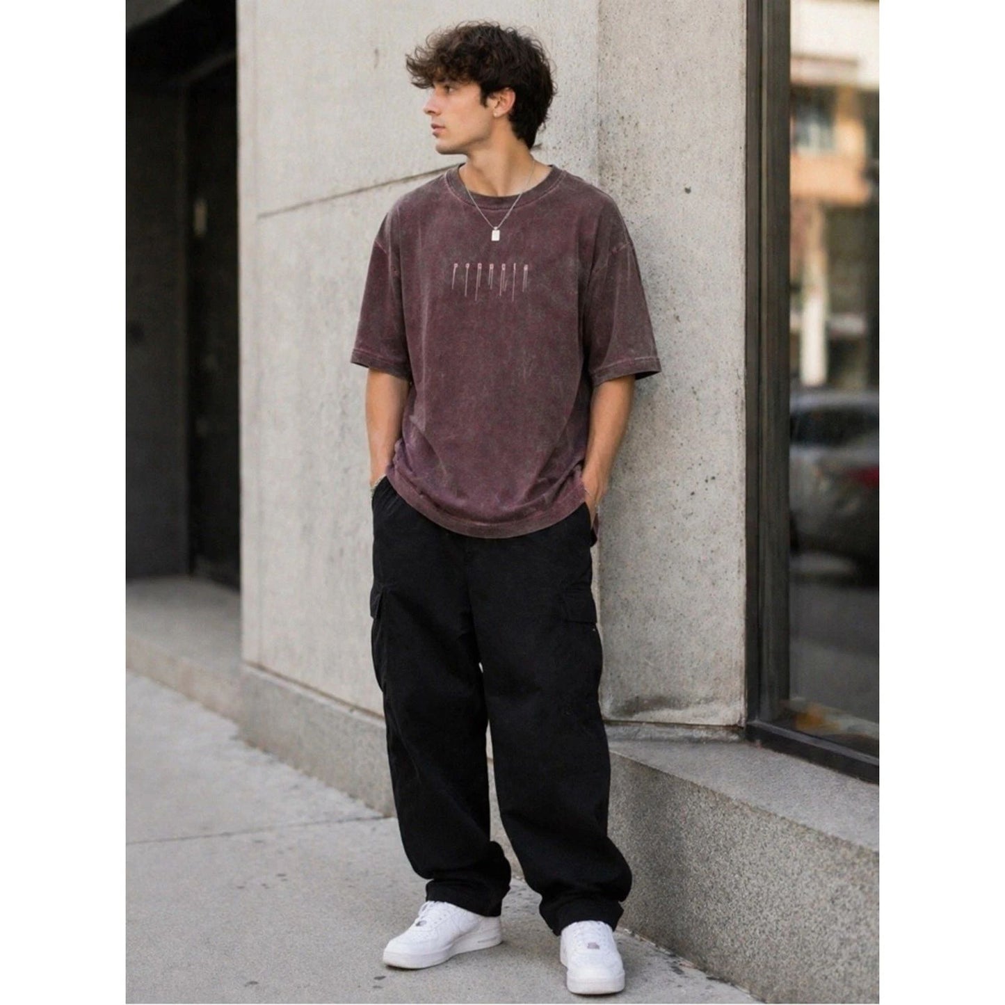 YoungLA Washed Brown/PurpleOversized Tee Acid Wash Streetwear Graphic T-Shirt L