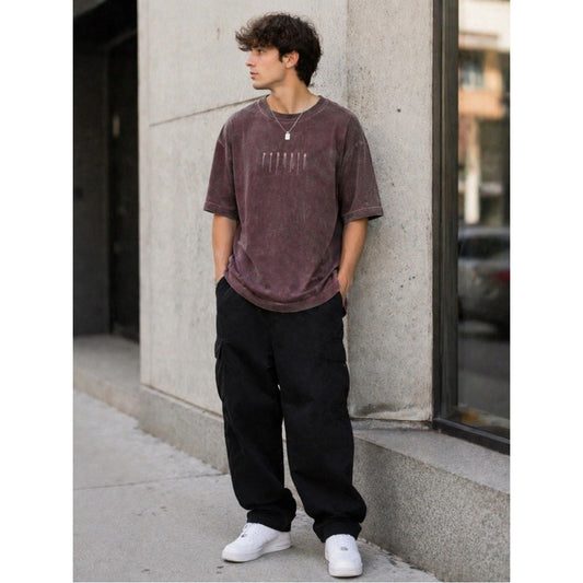 YoungLA Washed Brown/PurpleOversized Tee Acid Wash Streetwear Graphic T-Shirt L