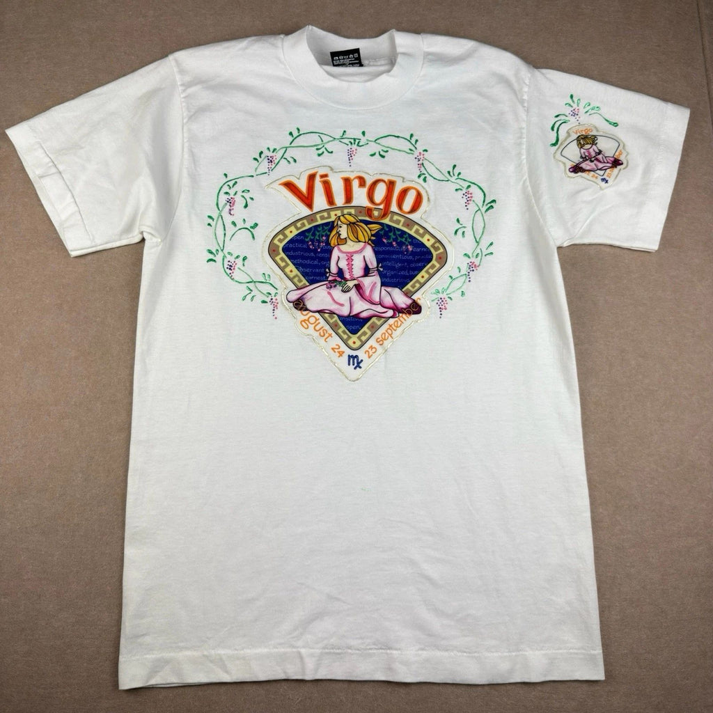 Vintage Virgo Zodiac Astrology Horoscope T Shirt Mens M White 90s Made USA