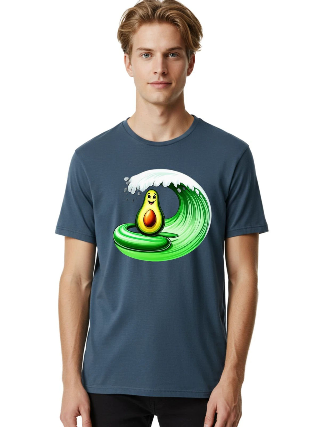 Surfing-Avocado Mens Graphic Tee, 100% Cotton, Casual Summer Wear