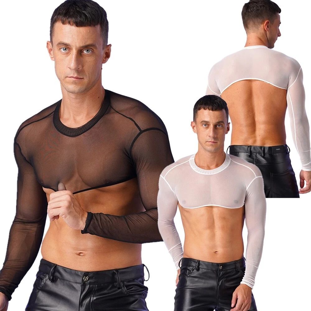 Crop Tank Top Sexy Half Shirt Sheer Mens Clubwear T-shirt Fashion Chest Harness