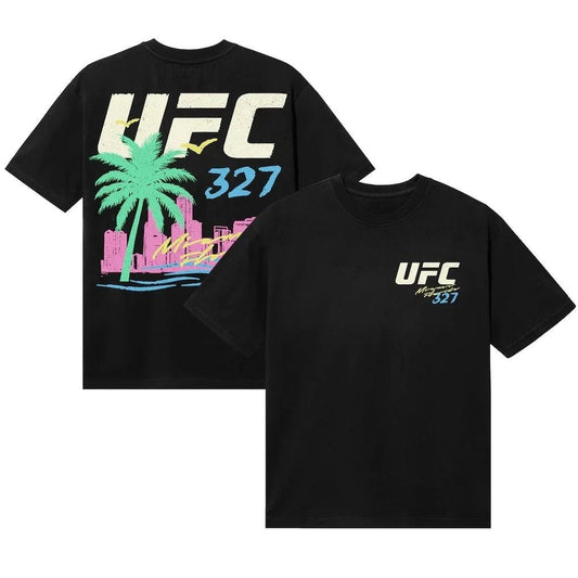 UFC 327 Miami Fight Night Black T Shirt Men MMA Event Graphic Tee Gift Sale Hot