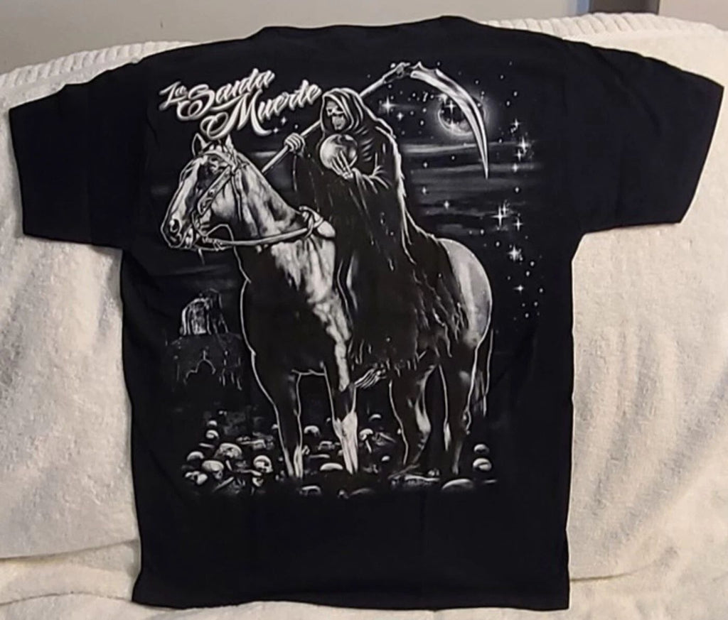 GRIM REAPER HORSE SCYTHE GRAVEYARD SKULLS MOON LA SANTA MUERTE T-SHIRT SHIRT