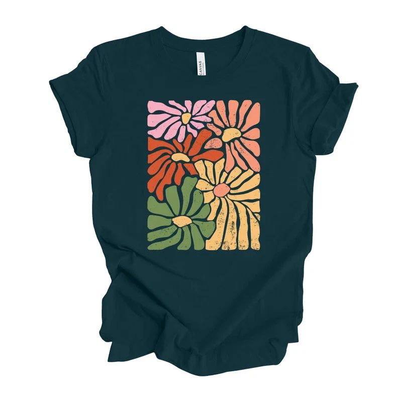 Boho Flowers Abstract Daisy Design Comfort Tee Shirt Soft Casual Gift