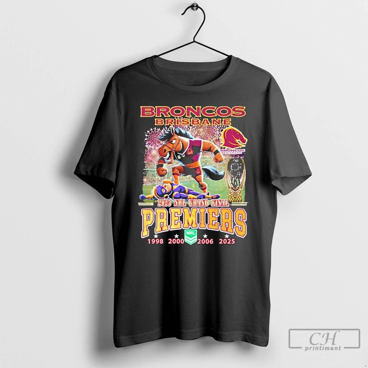 Premium Brisbane Broncos Stomp Melbourne Storm 2025 Nrl Grand Final Premiers Mascot T Shirts