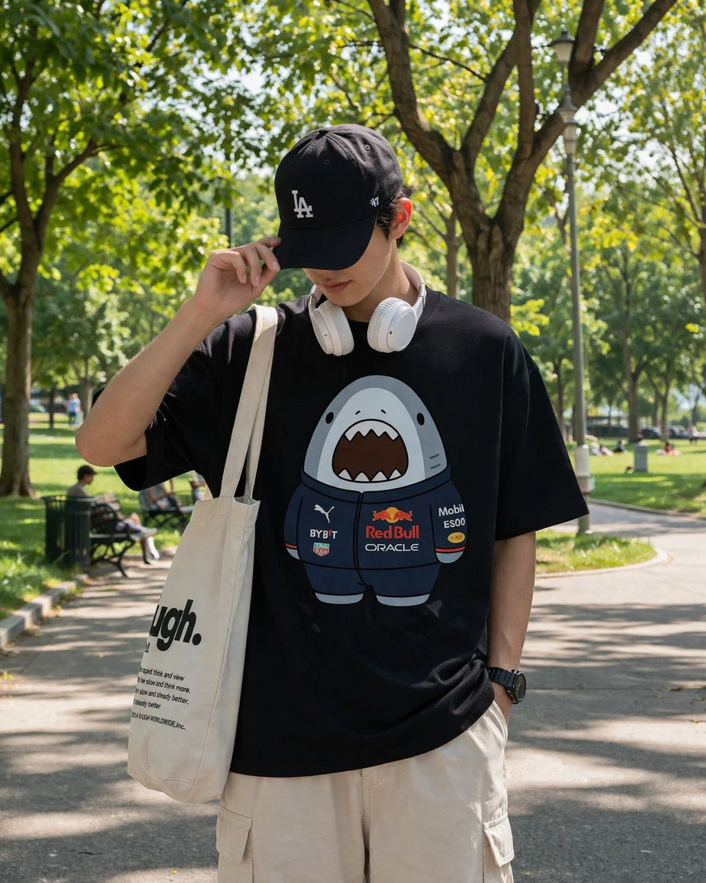 Shark Racing Graphic T Shirt Cute Streetwear Oversized Unisex Tee Casual
