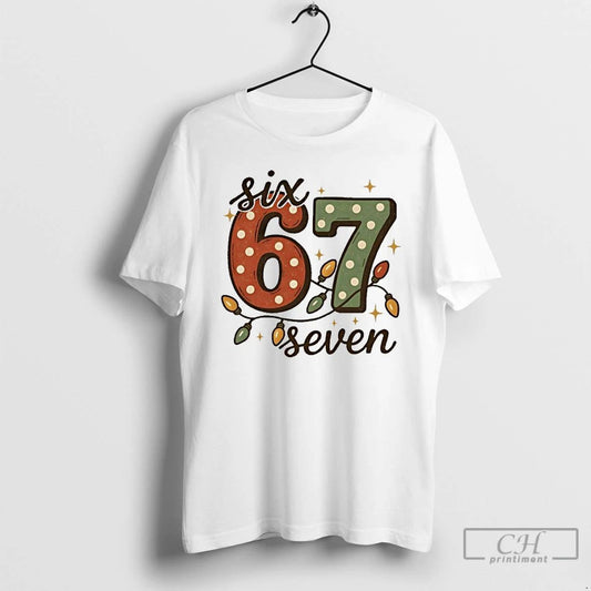 Classic Christmas Lights Six Seven Funny 67 Meme Festive Vintage T Shirts