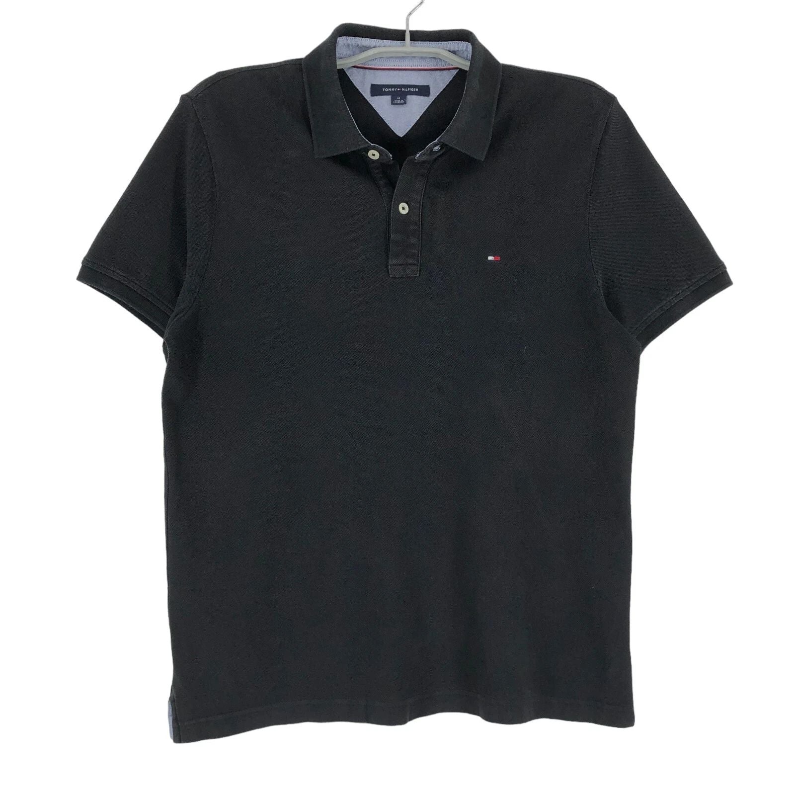 TOMMY HILFIGER Regular Black Polo Neck T-Shirt Men Size M
