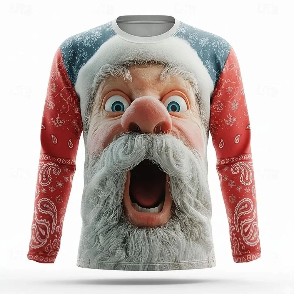 Mens Funny Christmas Santa Claus 3D Printed Long Sleeve T-Shirt Costume Party