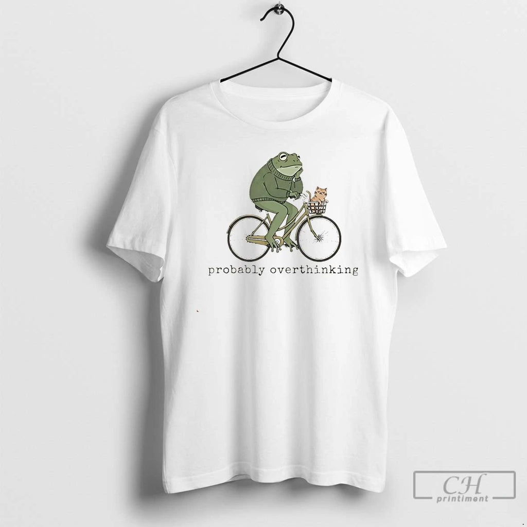 Classic Frog Riding A Bike With Cat Probably Overthinking Funny Meme Christmas T Shirts