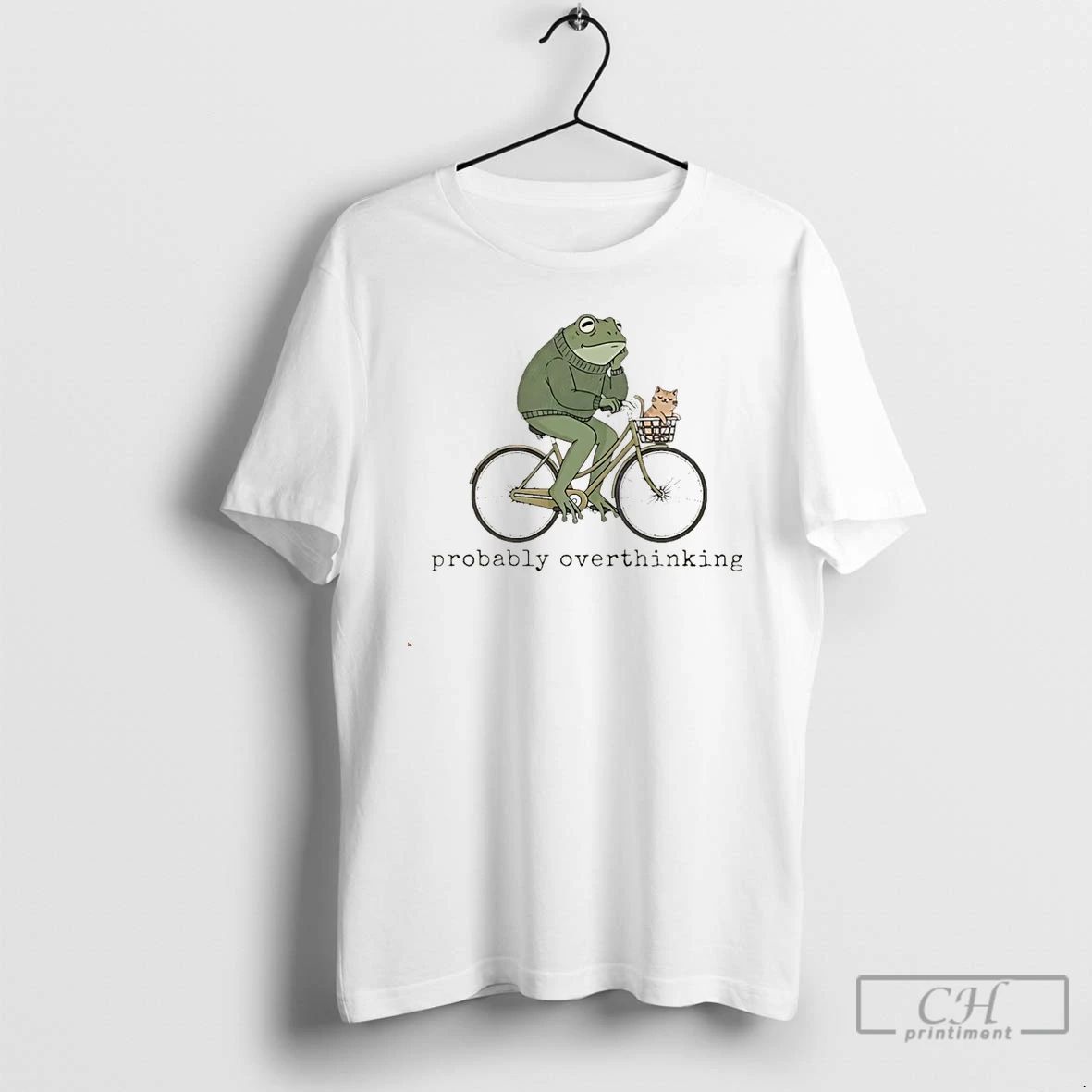 Classic Frog Riding A Bike With Cat Probably Overthinking Funny Meme Christmas T Shirts