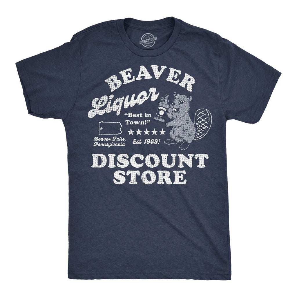 Mens Funny T Shirts Beaver Liquor Discount Store Sarcastic Adult Joke Graphic