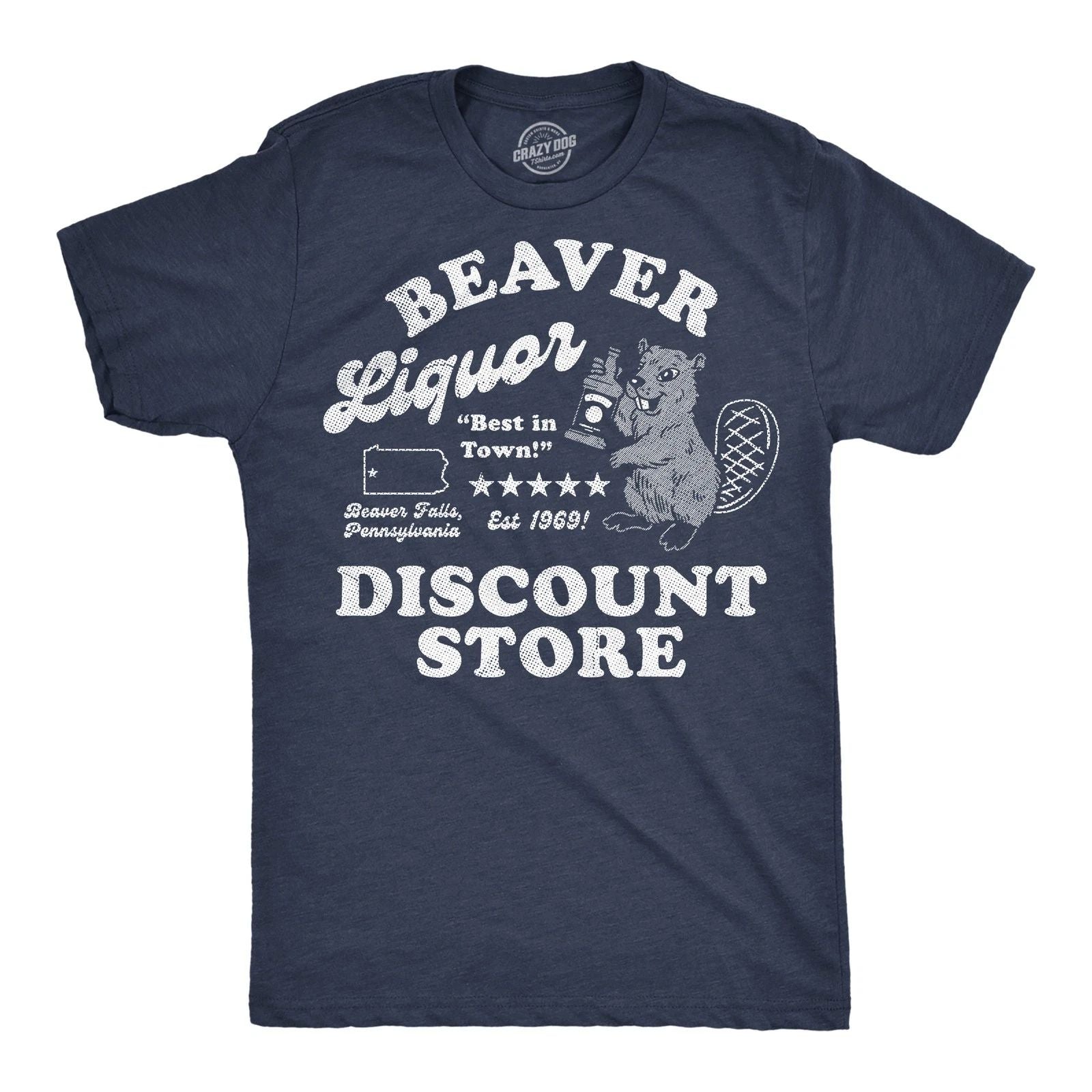 Mens Funny T Shirts Beaver Liquor Discount Store Sarcastic Adult Joke Graphic