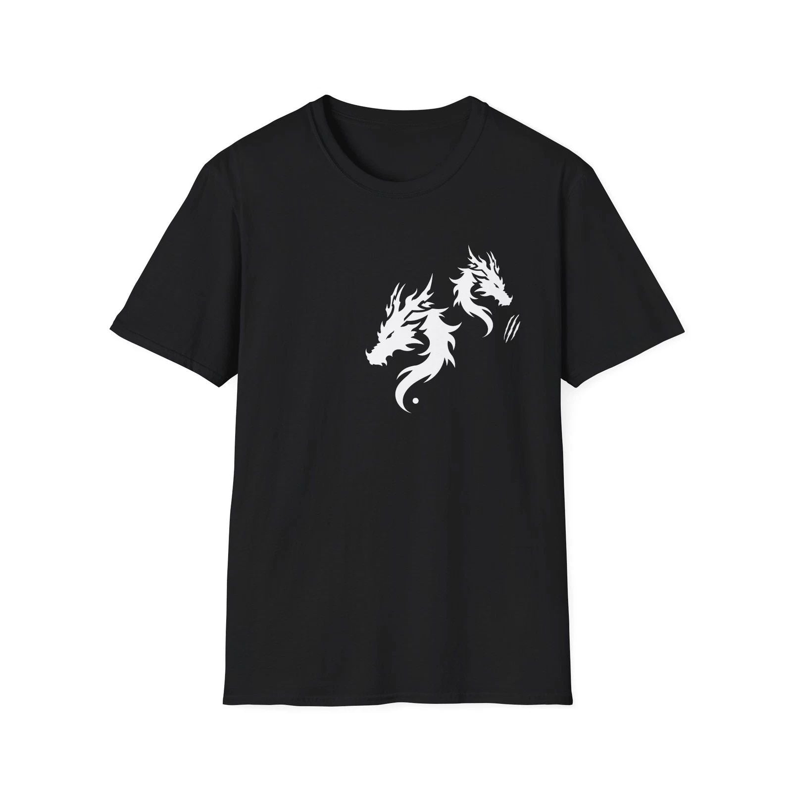 Double Dragon T-Shirt, Minimal White Dragon Graphic Tee, Retro Animal Art